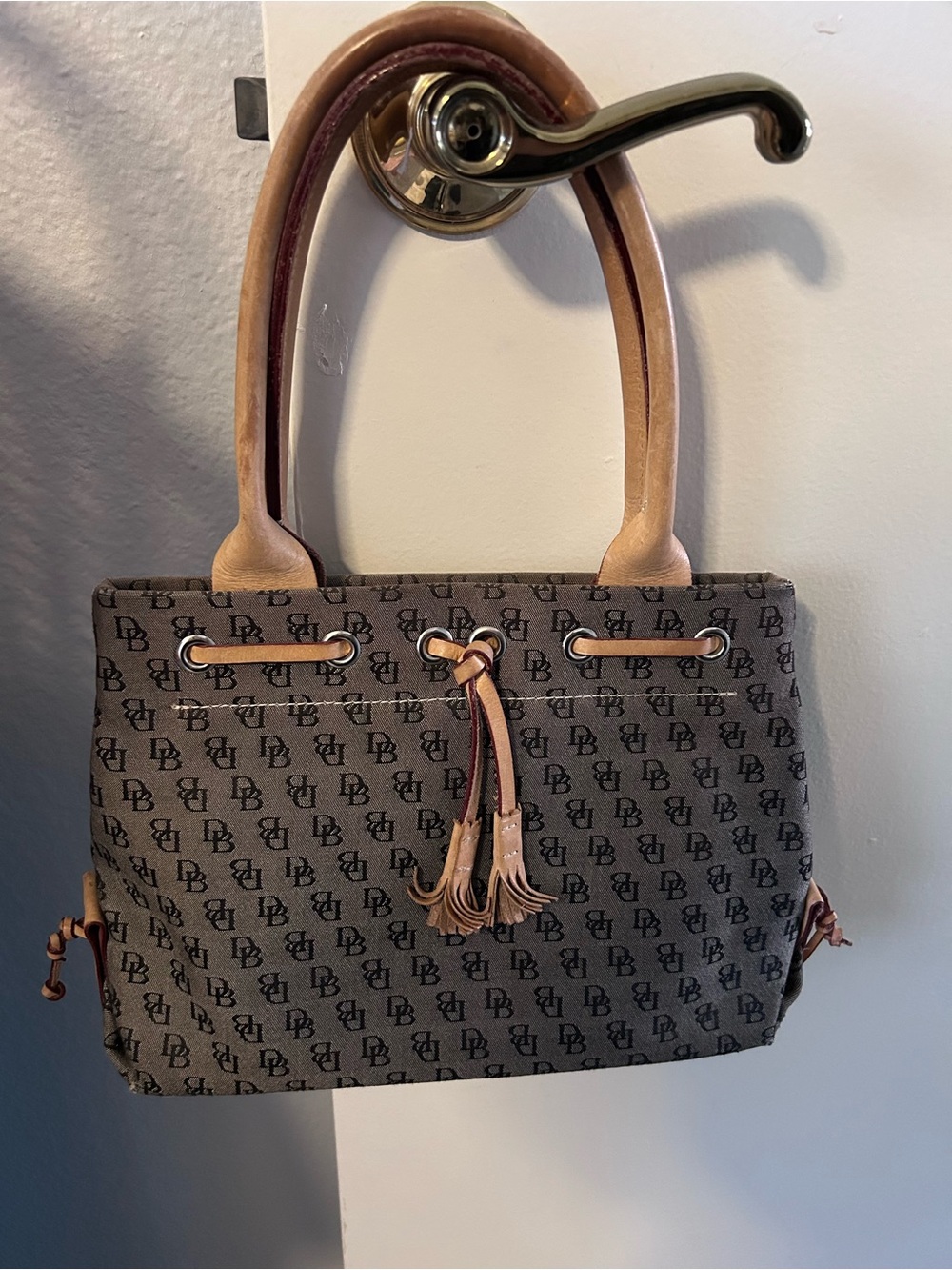 Dooney & Bourke Black and Tan Signature Satchel